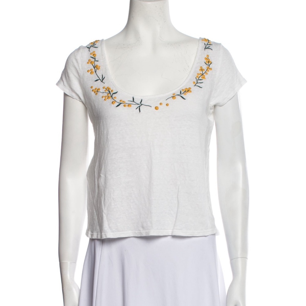 Sezane Linen Embroidered White Top sz S